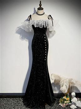 Picture of Black Color Mermaid Long Formal Dresses Party Dresses, Off Shoulder Black Color Evening Dress